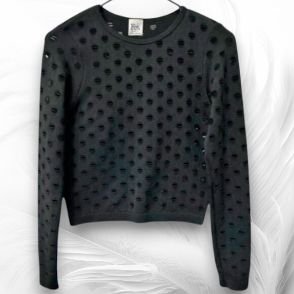 Women's Black Top with Long Sleeves and Perforation Size: S - Picture 1 of 6